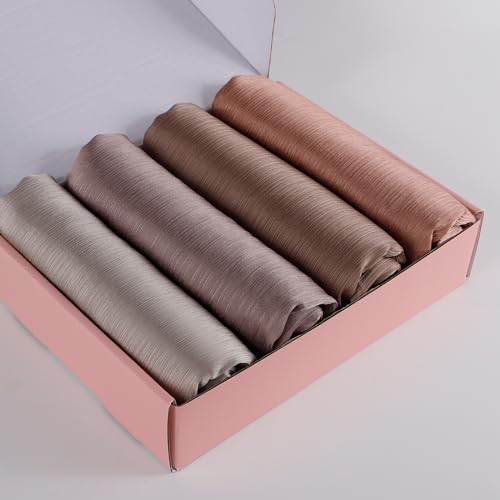 Febfim 4PCS Muslim Women Natural Wrinkle Long Satin Crepe Hijab Set Scarves Smooth Crinkle Ladies Shawl Wrap Set2
