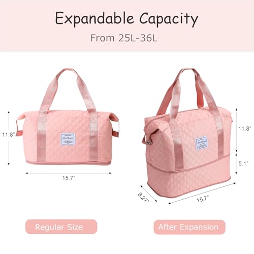 Lightweight Expandable Waterproof Travel Tote Bag for Women - Diamond Quilted Weekender Duffle Bag Carry On, Airplane Approved Overnight Bag, Durable Family Vacation Essentials (Pink)3