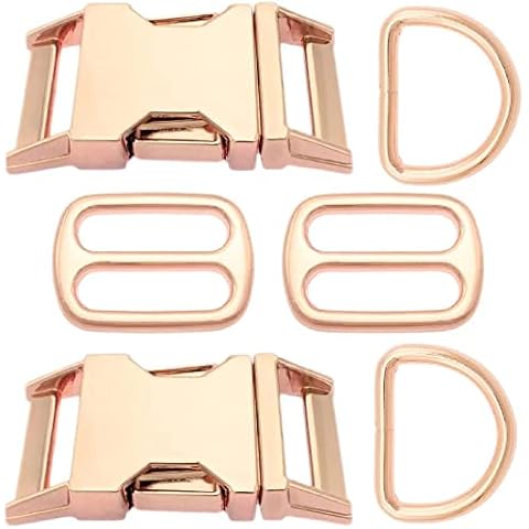 Rose Gold 15mm Alina Strap Fixing Kit with 2 x Metal Side Release Buckles, 2 x Tri Glides and 2 x D Rings - for Leather/Webbing, Collar, Harness, Belt, Backpack, Pets, Fashion Cover