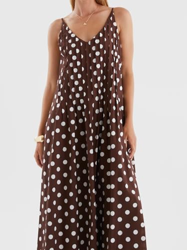 Image of Anoumcy Summer Pleated Maxi Dresses for Women 2026 Spaghetti Strap V Neck Vacation Beach Long Flowy Boho Sundress