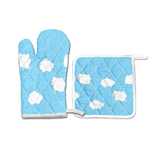 Oven Mitt And Potholder Set With Hanging Loop Heat Resistance Mitten & Potholder Hanging Sheep-01 Heavy Duty Cooking Glove & Kitchen Counter Safe Mat #TOP4