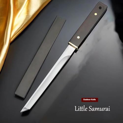 Image of Premium Japanese Style Mini Katana Kitchen Knife, Stainless Steel Blade with Ebony Handle, Portable Pocket Size with Sheath for Fruit Cutting, Vegetable Slicing, Camping, Restaurant Use