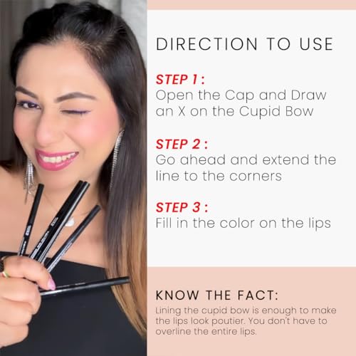 Image of Coloressence Matte Lip Liner Pencil with In-built Sharpener, Set of 5 Bold Shades | Long Lasting | Lightweight | Waterproof | Highly Pigmented | Non-Drying | Transfer Free