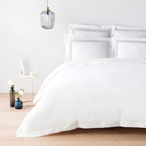 Image of Pure Cotton 500 TC Pillow Cover Set | Greek Embroidered Pillow Cover Set | Percale Weave | 18 X 27 Inches (2, Silver Loops)