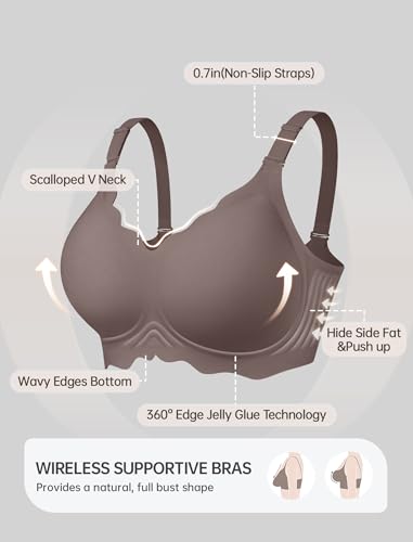 Image of OEAK Women Value Series Jelly Bras Wireless Pushup Convertible Bra | Everyday Essentials,Comfortable Bralettes,No Underwire,Full Coverage,Support Lift,Tshirt,Soft,Seamless,Scalloped