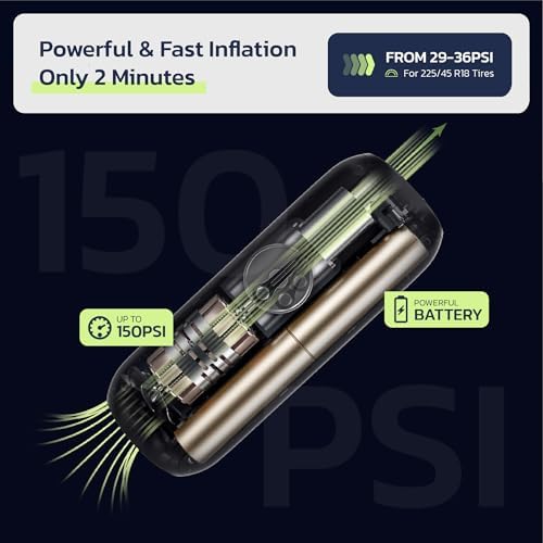 Woowind Portable Tire Inflator for Car, Bike Pump, Portable Air Compressor, 1 Minute Inflation, 150PSI Air Pump for Car Tires, Bikes, Motorcycles, Balls - with Digital Pressure Gauge