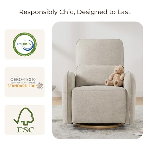 Image of CHITA Power Swivel Glider Recliner Chair, Nursery Rocker, Fabric in Khaki | Electric Recliner with Removable Lumbar Pillow, FSC Certified, Comfortable Rocking Chair for Living Room & Nursery