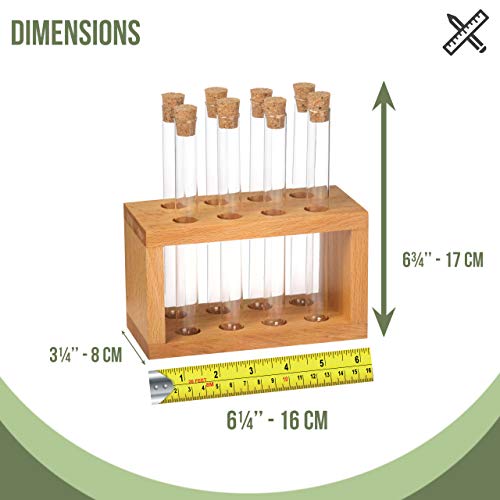 Spice Rack with Glass Spice Test Tubes Set Chemistry, Labs Glass tube with Natural Cork Stopper, Kitchen Countertop Tabletop Wooden Holder, Herb Seasoning Container Organizer (8Tubes) - Thumbnail 2