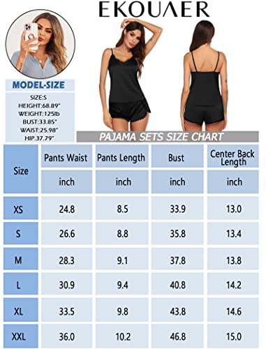 Ekouaer Lingerie For Women Lace Pajamas Sleep Set Silk Pajamas Sets Two Piece Cami And Shorts Sleepwear Wineberry #TOP5