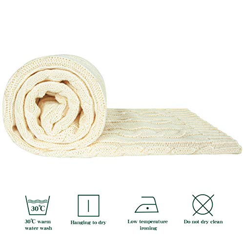 Image of NTBAY 100% Pure Cotton Cable Knit Toddler Blanket, Super Soft Warm Breathable 30x40 Baby Blanket for Crib, Stroller, Nursery, Travel, Newborn, 30x40 Inches, Ivory