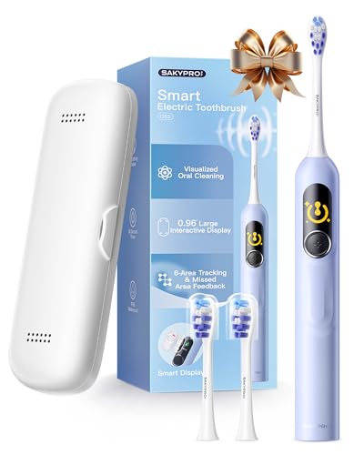SAKYPRORAL AI Electric Toothbrush with Smart Display for Adults Kids | 150-Day Rechargeable Toothbrush, Real-Time Map |3-Min Timer, Travel Case | Teens Sonic Toothbrush Gift (G5S Blue)