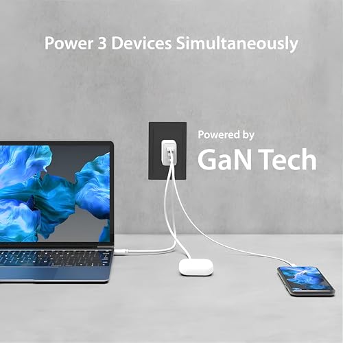 Image of 65W Fast 3 Port Charger Adapter Compatible with Samsung S25 /S24 /S23 /ultra /plus, Nothing Phone 3a Pro /3a /2 /2a, Hp /Dell /Infinix /Realme /Lenovo /Galaxy Laptop, MacBook Pro /Tablet, 1-Year Warranty, White