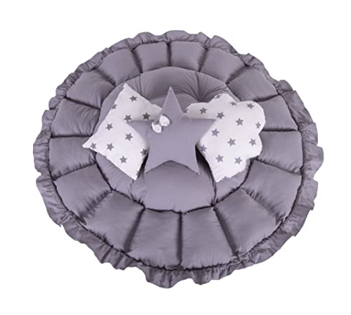 Mottokids 2-In-1 Play Mat From Baby To Toddler, Pet Cushion, Thick & Convertible, Floor Cushion For Toddler, Play Mat, Cotton & Breathable Machine Washable (Grey) #TOP1