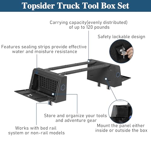 u-Box Truck Bed Storage Tool Boxes Cargo Toolbox Security Organizer for Jeep Gladiator JT, Silverado 1500, Colorado, Ram 1500, Toyota Tacoma, Tundra, Ford F-150, Ranger, GMC Canyon & Sierra 1500
