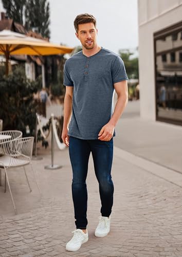 image for PEGENO Men's Fashion Casual Front Placket Short Sleeve Henley T-Shirts