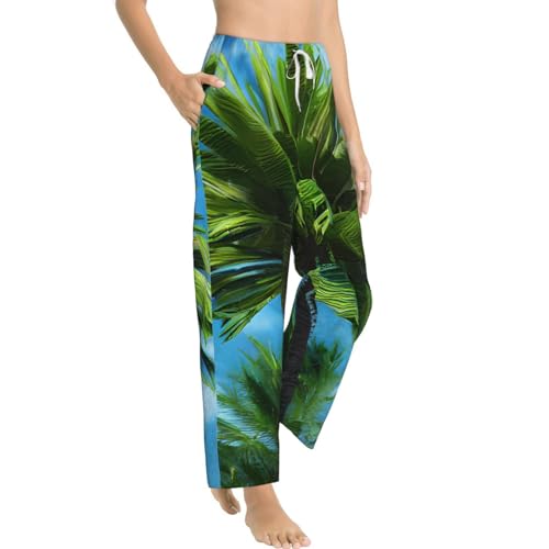 Pantalon de pyjama d'été femme imprimé palmier doux et thermique pour la nuit