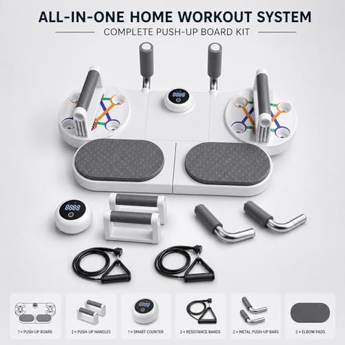 Image of Push Up Board with Resistance Bands & Smart Counter, Multifunction Home Gym Equipment for Chest, Shoulder, Triceps, Back & Core Workout, Pushup Bar System for Men Women