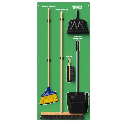 Image of 5mc Black Cleaning Station, Wall Mount Broom Holder, Shadow Board, Adjustable, Lightweight, Durable, Portable, User-friendly, Compact, Sweep