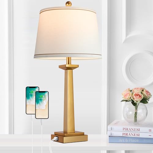 Rottogoon ZS-ZMJJJ-99 29 Inch Gold Table Lamps With 2 Usb Charging Ports, 3-Color Temperature Nightstand Modern Lamps With Rotary Switch, Resin Brass Tall Lamp For Living Room Bedroom Home Office cover