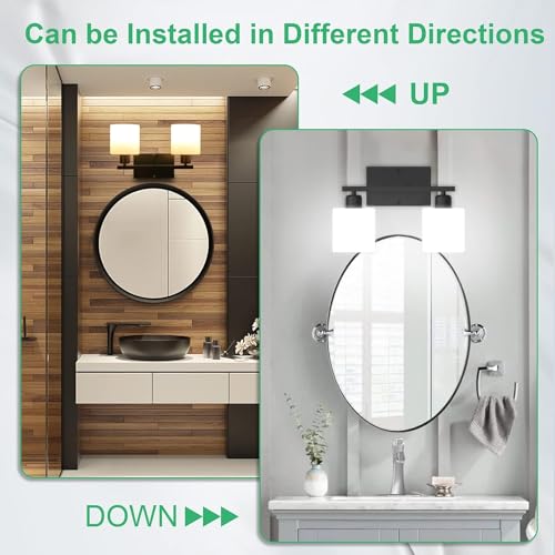 Image of Black Bathroom Light Fixtures Over Mirror, 2-Light Vanity Lights