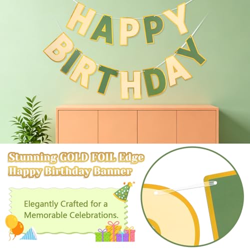 Image of Pre-Strung Happy Birthday Banner Brown Green Party Decorations