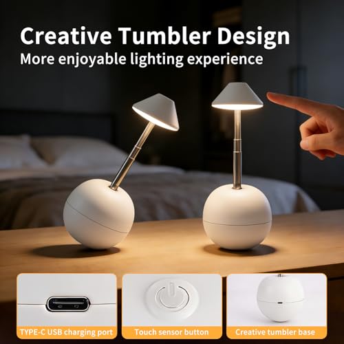 UMLAEN Rechargeable LED Table Light, Tumbler Cordless Table Lamp with 3 Colors & 7 RGB Stepless Dimmable Touch Control Lamps for Patio Restaurant Dining Home Bars (White) — view 4