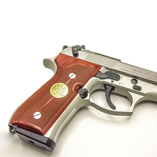 Superior Crafted Rosewood Pistol Grips for Beretta 92FS, M9, 92A1, 92G, 92D, 96 | Precision Fit with Double Diamond Carving & 24K Gold Beretta Emblem