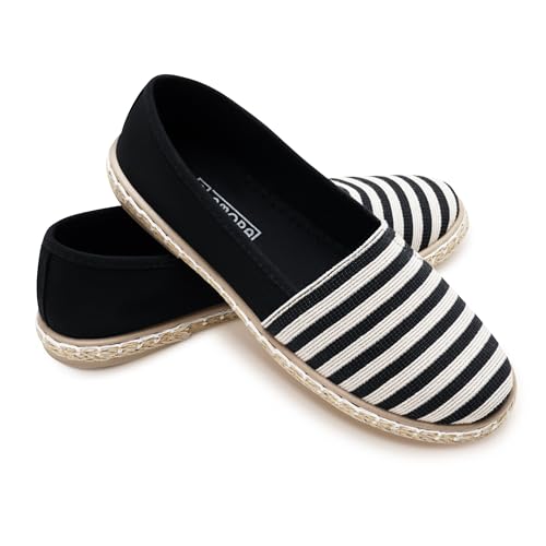 Alpargatas Planas con Rayas, Zapatos Casuales de Verano, Diseño Náutico Transpirable con Suela de Esparto (Black, Adulto, 37, Números, Sistema Tallas Calzado EU, Mediano) Alpargatas Planas con Rayas, Zapatos Casuales de Verano, Diseño Náutico Transpirable con Suela de Esparto (Black, Adulto, 37, Números, Sistema Tallas Calzado EU, Mediano)