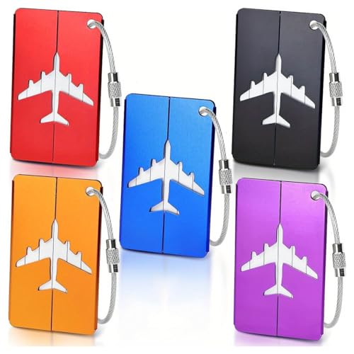 GNALIA Identificador De Maletas 5 Unidades Negro Azul Morado Rojo Naranja Aluminio Dimensiones 7.5Cm X 4.5Cm Pvc Impermeable Con Llavero Para Equipaje Viaje