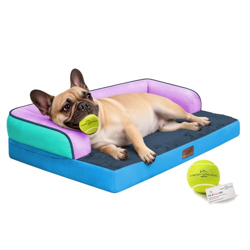 Image of Comfort Expression Washable Orthopedic Dog Bed for Large Sized Dogs | Waterproof Memory Foam Pet Bed 36x27 Inch with Removable Cover with Non-Slip & Bolster
