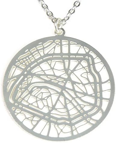 Paris City Map Pendant Necklace For Women & Girls - 925 Sterling Silver Plated Necklace Set - Beautiful Gift - Precision Laser Cut Jewelry Incredible Detail - Hypoallergenic & Adjustable (Silver)