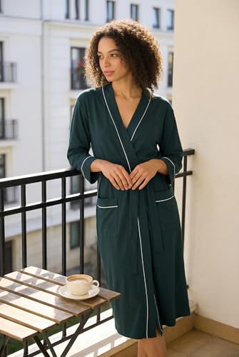 Image of HEARTNICE Womens Cotton Robe, Soft Kimono Spa Knit Long Bathrobe Lightweight Loungewear
