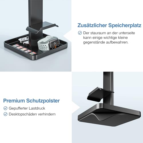 Josmimic Upgraded Headphone Stand & Controller Holder – Metal Headset Hanger with Bottom Storage for Headphones, Game Controllers of Switch, iPad, PS5/PS4, and Mobile Devices - Image 4