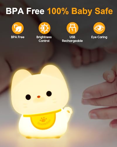 Image of Amaredom Waving Kitten Night Light, Cute Cat Lamp, Silicone Dimmable Nursery Nightlight, Rechargeable LED Bedside Lamp with 20 Minutes Timer & Tap Control Baby Girls Women Bedrooms, Living Room