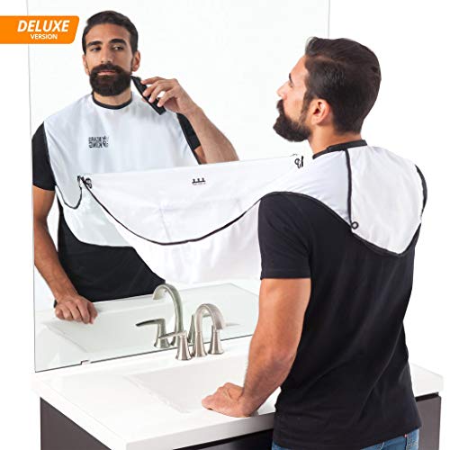 BEARD-KING-The-Official-Beard-Bib-Hair-Clippings-Catcher-Grooming-Cape-Apron-As-Seen-on-Shark-Tank-White-Deluxe-Version