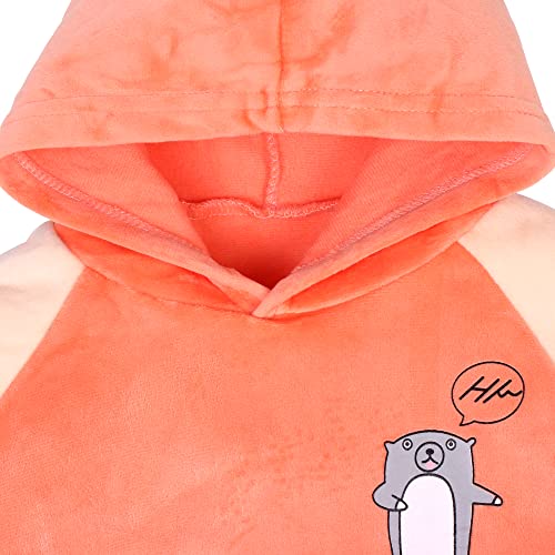 Image of Bold N Elegant Unisex Kids Velvet Fleece Solid Happy Hamster Bear Cartoon Warm Velvet Pullover Sweatshirt Hoodie Tshirt and Pyjama Pant Winter Clothing Set
