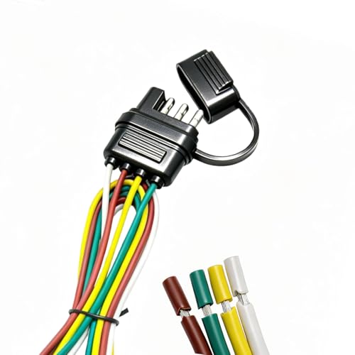 WIUYNTLZ 32 4-Way Flat Trailer Connector 16AWG, Waterproof Silicone 4 Pin Trailer Wiring Harness with Sealed Cover, Heavy Duty Tinned Copper 4-Prong Electrical Plug for Boat, RV & Utility Trailer