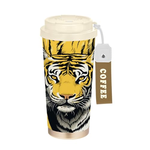 LINNIKEEEE Tigre Amarillo Fresco Vaso Térmico de Acero Inoxidable para Café,Botella de Agua con Aislamiento Al Vacío para Viajes(500 Ml)