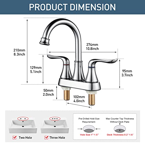 Bathroom Sink Faucet Genbons 4 Inch 2 Handle Centerset Bathroom Faucet Chrome Bath Sink Faucet With Pop-Up Drain Stopper And Supply Hose #TOP3