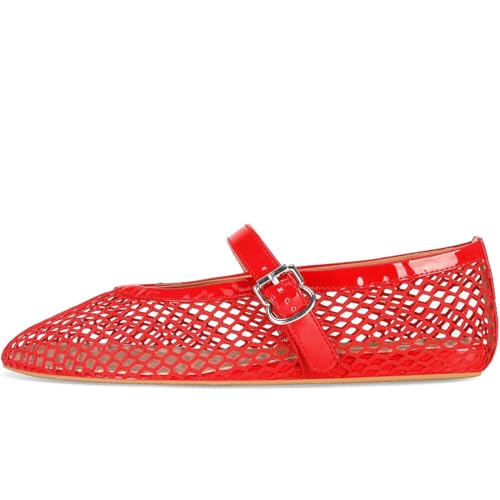 Divanne Ballet Flats for Women, Leopard Ballerina Shoes Crystal-Embellished Mary Jane Flats Mesh Flat Shoes