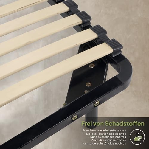 Metallbett Lattenrost 100x200 cm mit 28 Federholzleisten und Mittelzonenverstellung, Gästebett auf Füßen, Saugroboter und Unterbettbewahrung Freundlich - 28cm hoch - für alle Matratzen geeignet – Bild 6