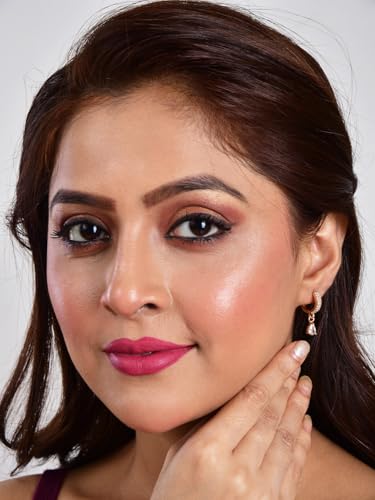 Image of Nilu's Collection 18k Rose Gold Plated Clip On Hoop Earrings, Stylish Women Earrings, Fancy Zircon Copper Bali Earrings for Women and Girls (Drop design)
