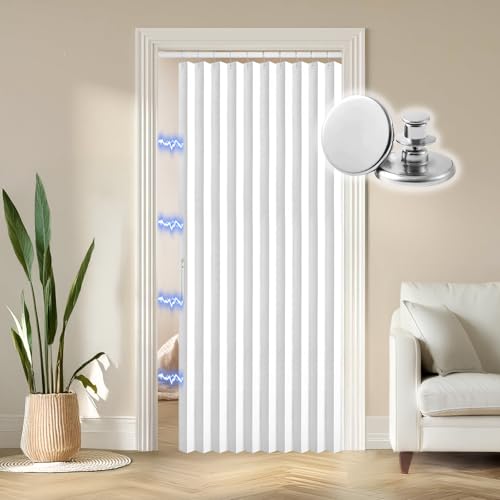 RINHARTEX Blackout Accordion Style Magnetic Door Curtain for Closet Pleated Folding Doorway Curtain Accordion Door Interior Room Divider Bedroom Bathroom Living Room(42x78inch,Pure White)