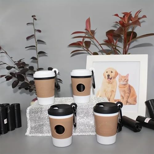 SHANLILY 2PCS Creative Coffee Cup Dog Waste Bag Dispenser with Carabiner Clip Portable Outdoor Dog Walking Toilet Picking Garbage Bag Storage Pet Supplies, White