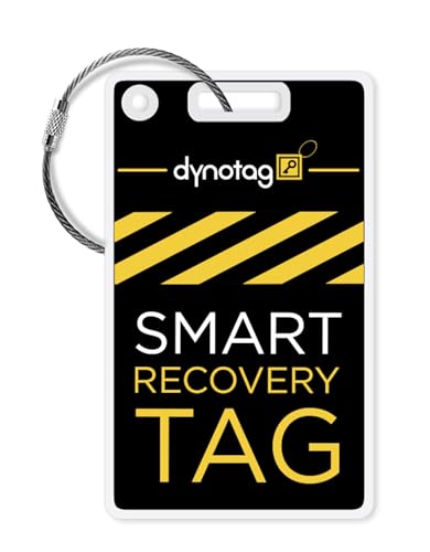 Dynotag® Web Enabled Smart Fashion Luggage ID Tags, with DynoIQ™ & Lifetime Recovery Service. 2 Identical Tags+Chains (Bumblebee)