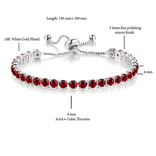 Kai Bao City Hearts Necklace And Stud Earrings Bangle Set Simulated Ruby Crystal Silver Fashion Adjustable Jewelry For Women Teen Girls Wife Party Prom Engagement Wedding Gifts (Red) #TOP5
