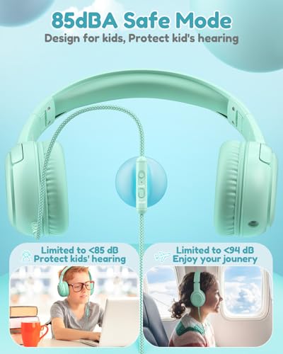 Image of awatrue USB-C Kids Headphones with Mic - 85 /94dB Volume Limiter, Foldable Wired Toddler Headphones for Boys & Girls, Over-Ear Type-C Kid Headphones for School, Travel, lPad, Tablet & Smartphones