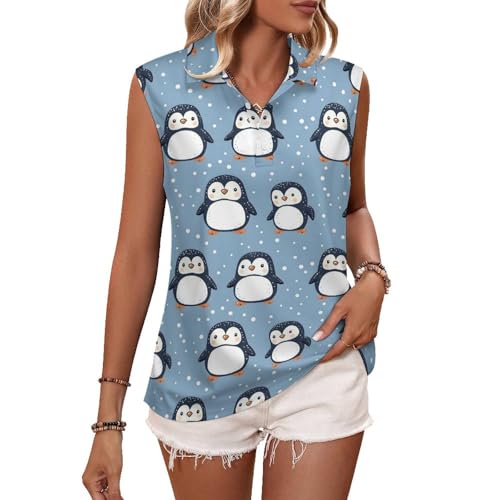 Camiseta de golf sin mangas para mujer, diseño de pingüino de dibujos animados, cuello en V, camiseta de tenis, Style-14, Large