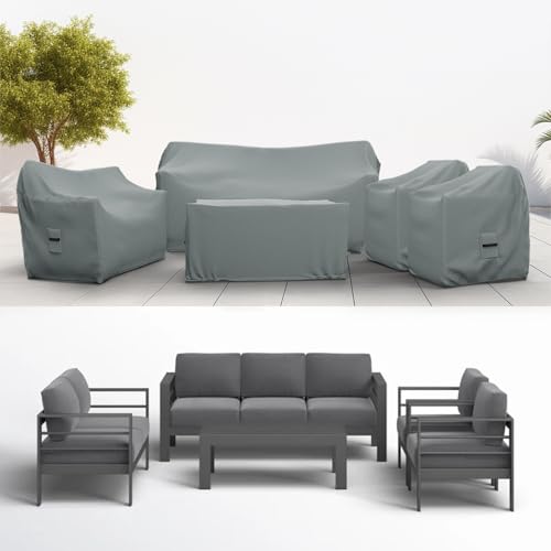 Covers & all Patio Furniture Cover Set, 5 Piece Outdoor Furniture, Water-Repellent, UV & Weather Resistant Covers for Sofa, Loveseat, Chairs & Table with Elastic and Padded Handles
