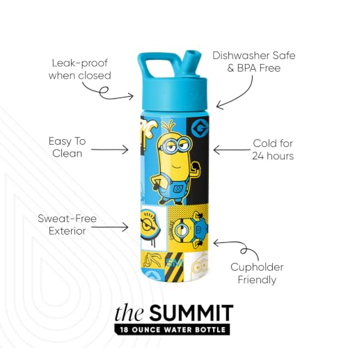 Image of Simple Modern Despicable Me Minions Kids Water Bottle with Straw Lid | 18oz Insulated Stainless Steel Kids Tumbler & Spill Proof Toddler Cup for School, Girls, Boys | Summit | Minions Bello